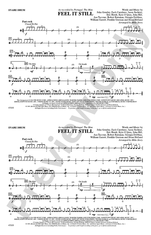 Feel It Still: Snare Drum: Snare Drum Part - Digital Sheet Music Download