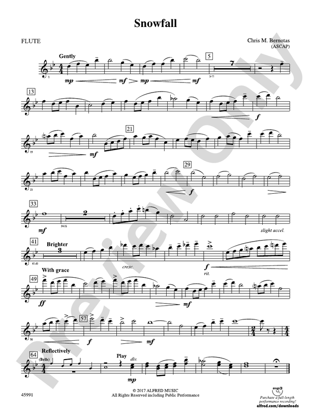 Snowfall Flute Flute Part Digital Sheet Music Download