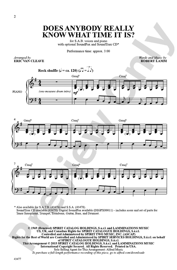 Does Anybody Really Know What Time It Is?: SAB Choral Octavo: Chicago  Digital Sheet Music Download