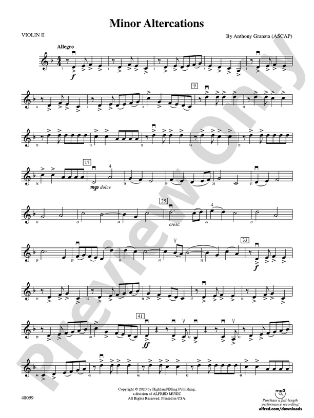 Minor Altercations 2nd Violin 2nd Violin Part Digital Sheet Music Download