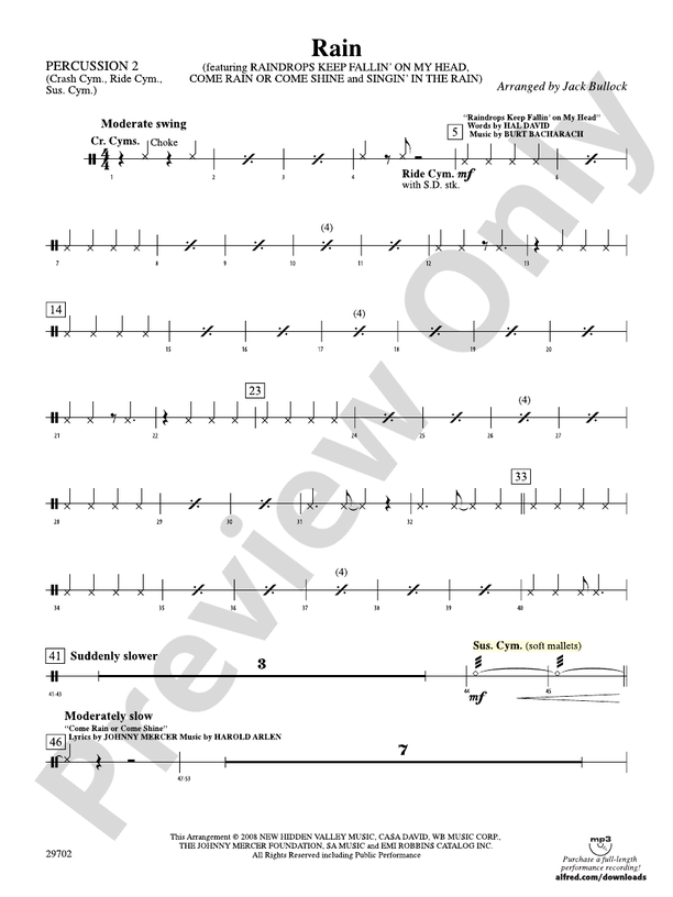 Rain 2nd Percussion 2nd Percussion Part Digital Sheet Music Download