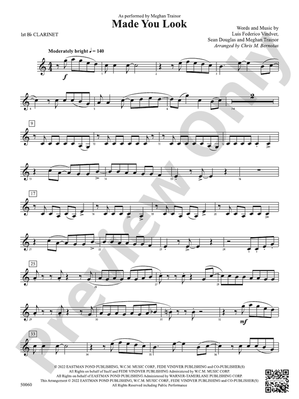 Made You Look: 1st B-flat Clarinet: 1st B-flat Clarinet Part - Digital  Sheet Music Download