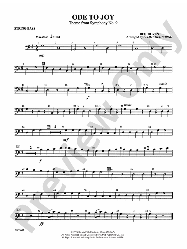 Ode to Joy String Bass String Bass Part Digital Sheet Music Download