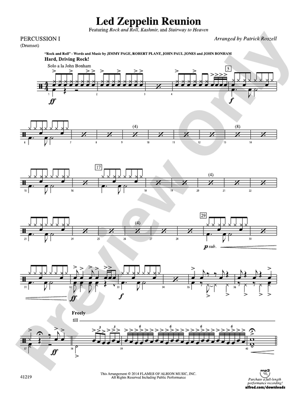 Led Zeppelin Reunion 1st Percussion 1st Percussion Part Digital Sheet Music Download