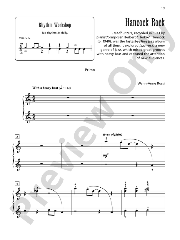 Hancock Rock - Piano Duet (1 Piano, 4 Hands)