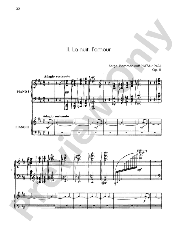 Fantaisie-tableaux (Suite No. 1), Opus 5 - II. La nuit, l'amour - Piano Duo (2 Pianos, 4 Hands)