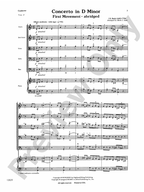 Concerto in D minor: Score