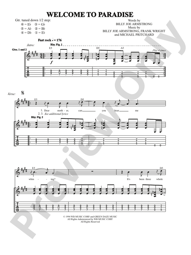 Paradise - Guitar Chords/Lyrics