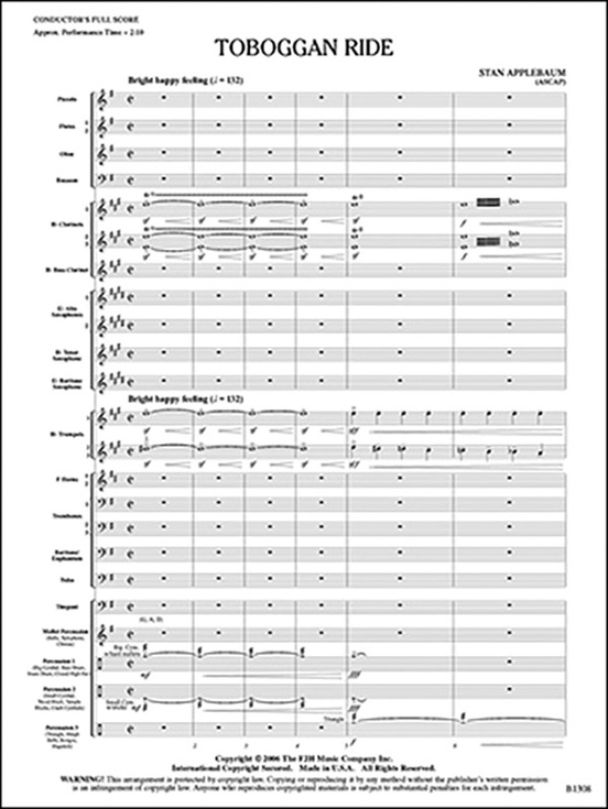 Toboggan Ride Concert Band Conductor Score & Parts Stan Applebaum