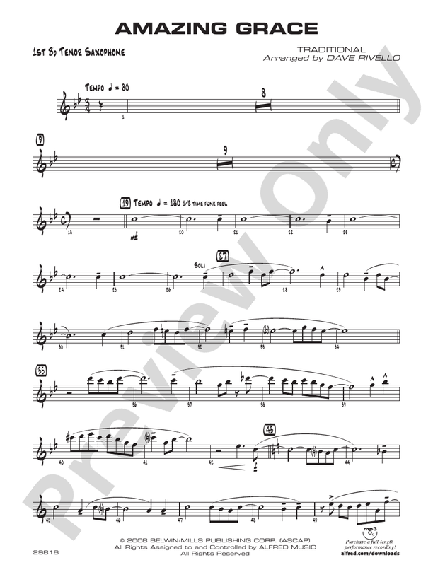 Amazing Grace Bflat Tenor Saxophone Bflat Tenor Saxophone Part