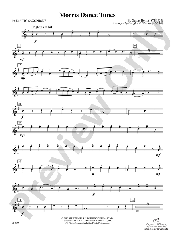 Morris Dance Tunes E Flat Alto Saxophone E Flat Alto Saxophone Part Digital Sheet Music Download 