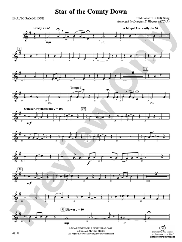 Star of the County Down Eflat Alto Saxophone Eflat Alto Saxophone Part Digital Sheet Music