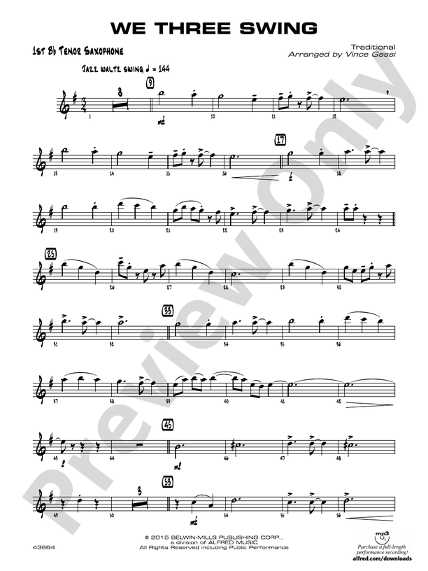 We Three Swing Bflat Tenor Saxophone Bflat Tenor Saxophone Part