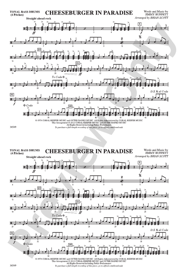 Cheeseburger in Paradise Tonal Bass Drum Tonal Bass Drum Part Digital Sheet Music Download
