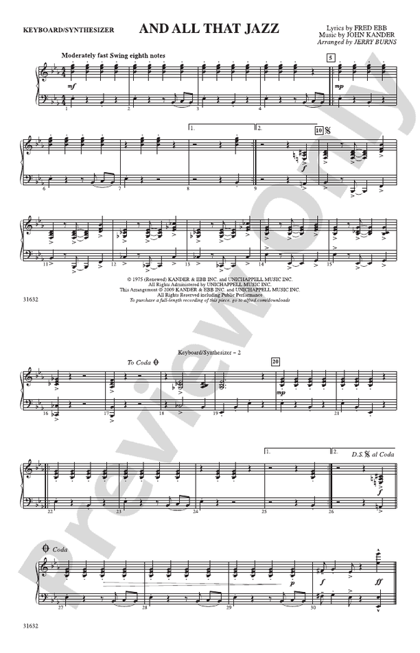 And All That Jazz (from Chicago) Keyboard/Synthesizer Keyboard