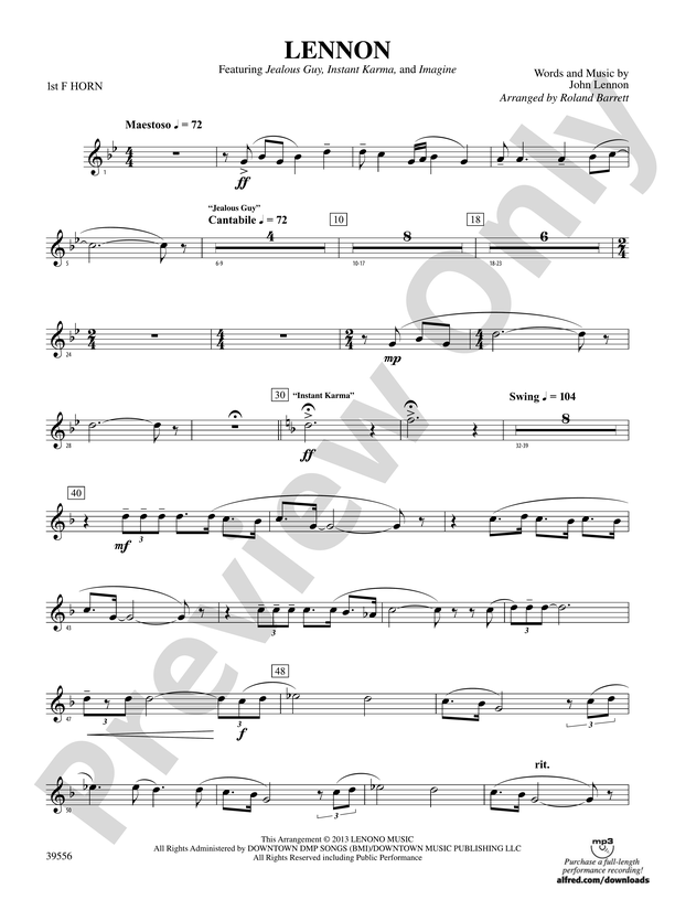 Lennon 1st F Horn 1st F Horn Part Digital Sheet Music Download 