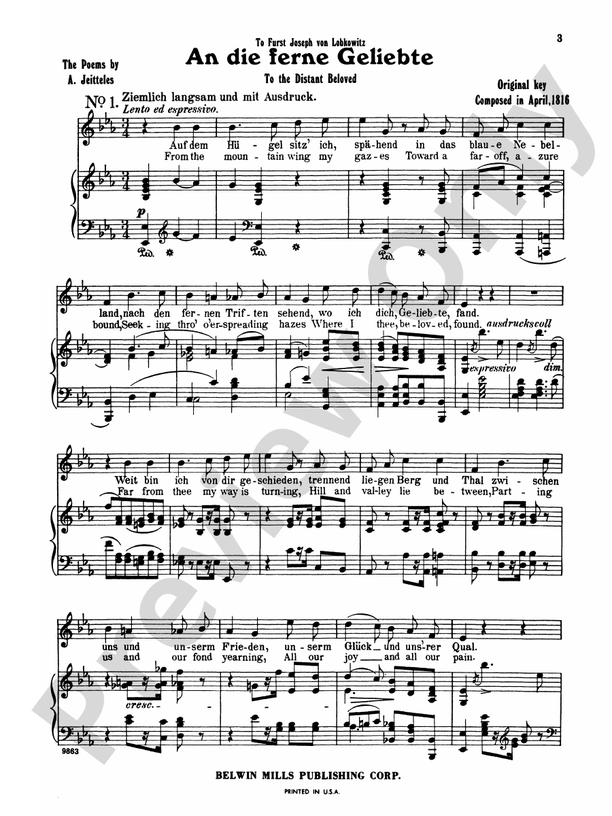 Beethoven: An Die Ferne Geliebte (To the Distant Beloved), Op. 98 (High voice, German/English)