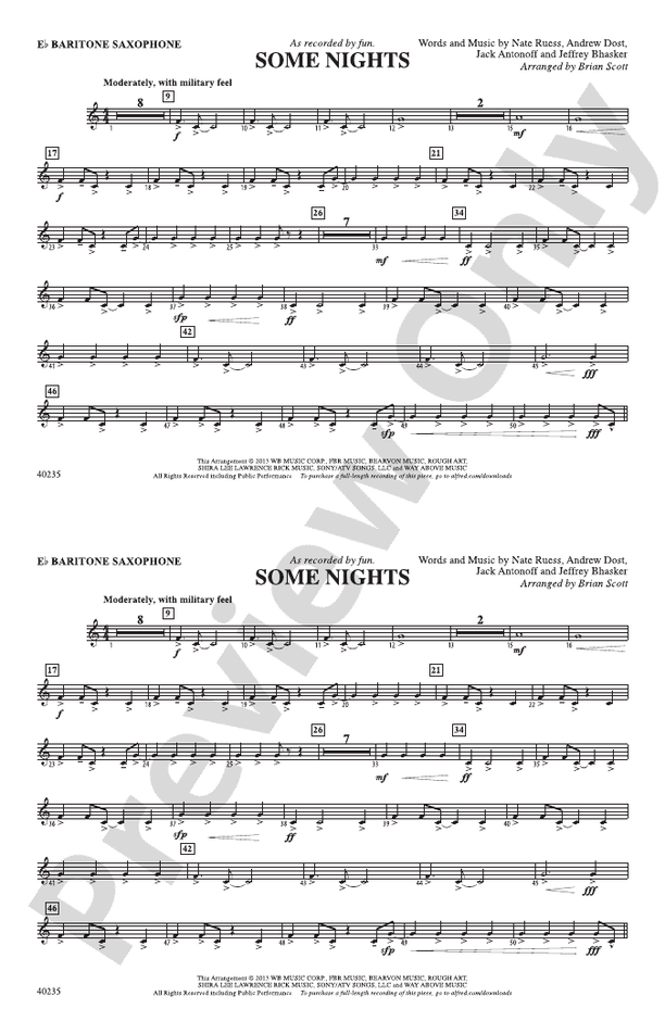 Some Nights Eflat Baritone Saxophone Eflat Baritone Saxophone Part