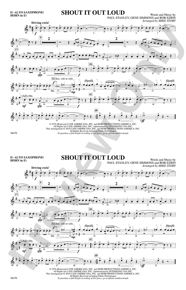 Shout It Out Loud: E-flat Alto Saxophone: E-flat Alto Saxophone Part -  Digital Sheet Music Download