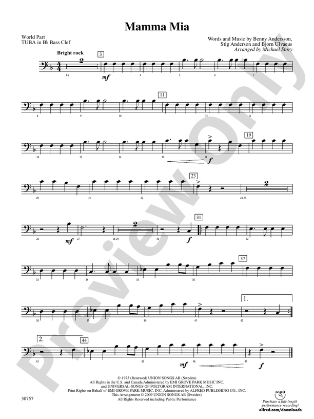 Mamma Mia: (wp) B-flat Tuba B.C.: (wp) B-flat Tuba B.C. World Part ...