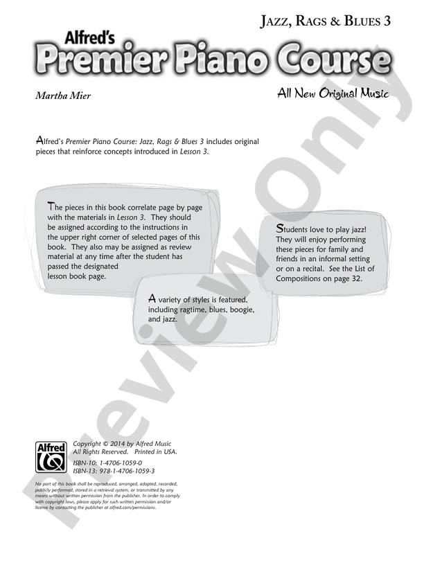 Premier Piano Course, Jazz, Rags & Blues 3