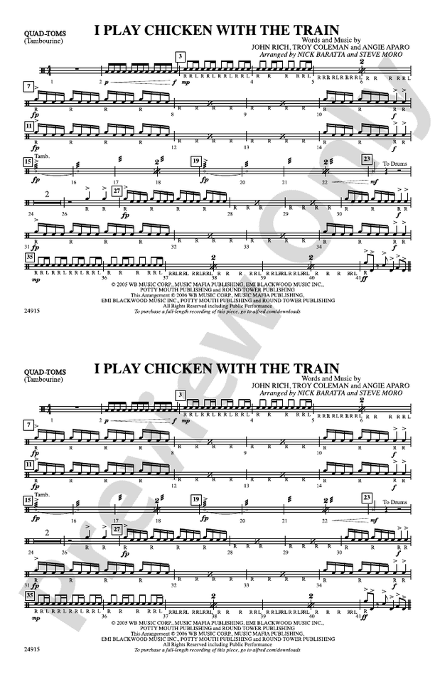 I Play Chicken with the Train QuadToms QuadToms Part Digital Sheet Music Download