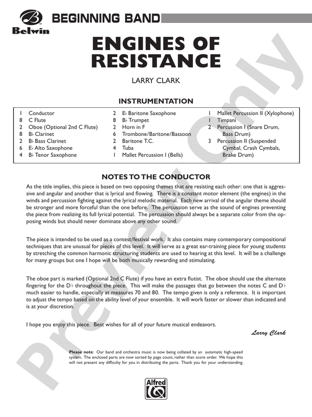 Engines of Resistance Concert Band Conductor Score & Parts Larry