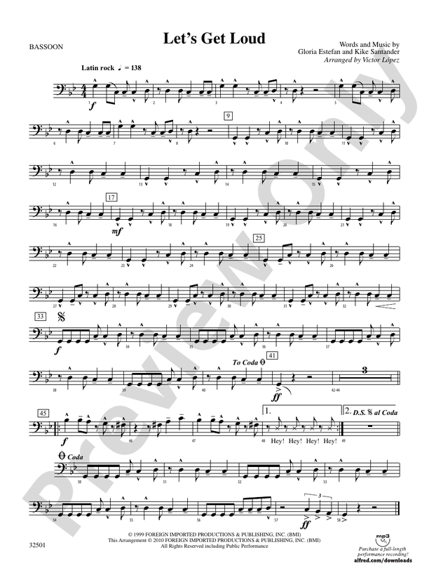 Let's Get Loud Bassoon Bassoon Part Digital Sheet Music Download