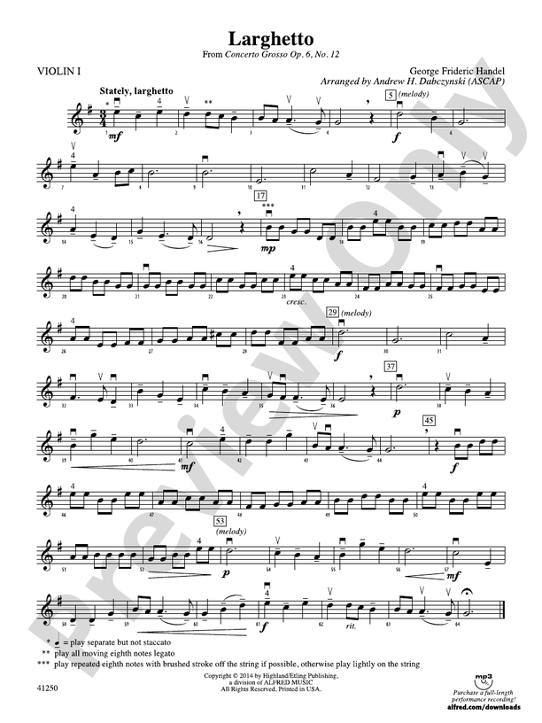 Larghetto (from Concerto Grosso Op. 6, No. 12): 1st Violin