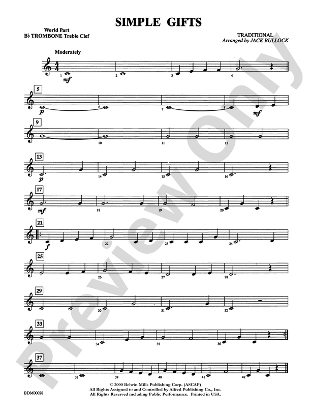 Simple Gifts Sheet music for Trombone, Tuba, Trumpet in b-flat