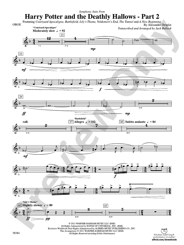 Harry Potter and the Deathly Hallows, Part 2, Symphonic Suite from Oboe Oboe Part Digital