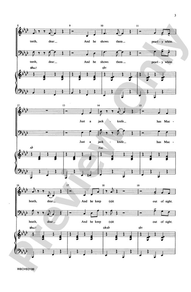 Mack the Knife SATB Choral Octavo Kurt Weill Digital Sheet Music Download