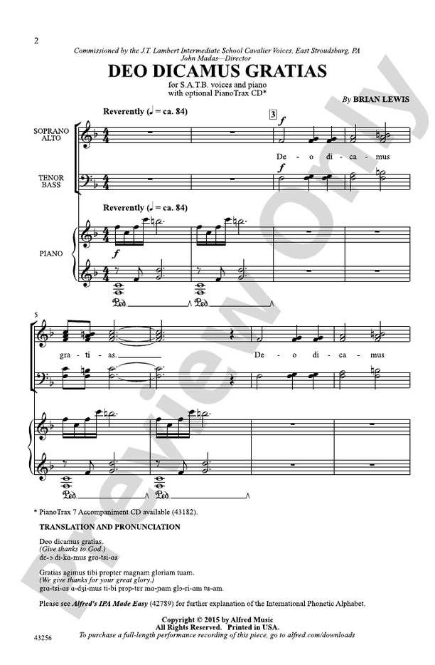 Deo Dicamus Gratias SATB Choral Octavo Brian Lewis Digital Sheet