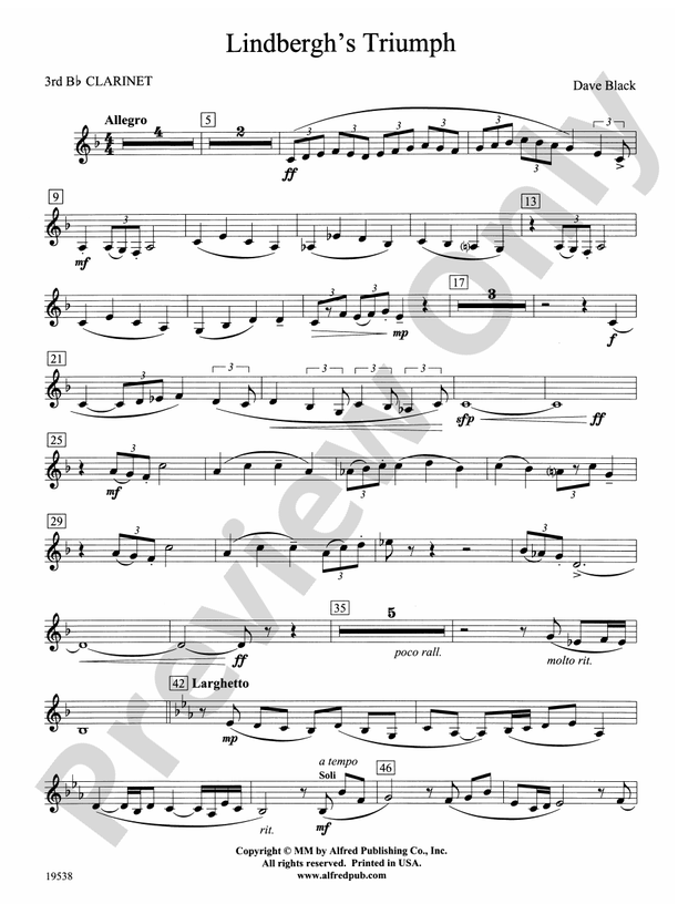 Lindbergh's Triumph 3rd Bflat 3rd Bflat Part