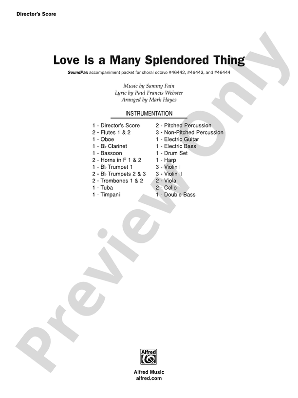 Love Is a Many Splendored Thing Score Choir Score Digital Sheet