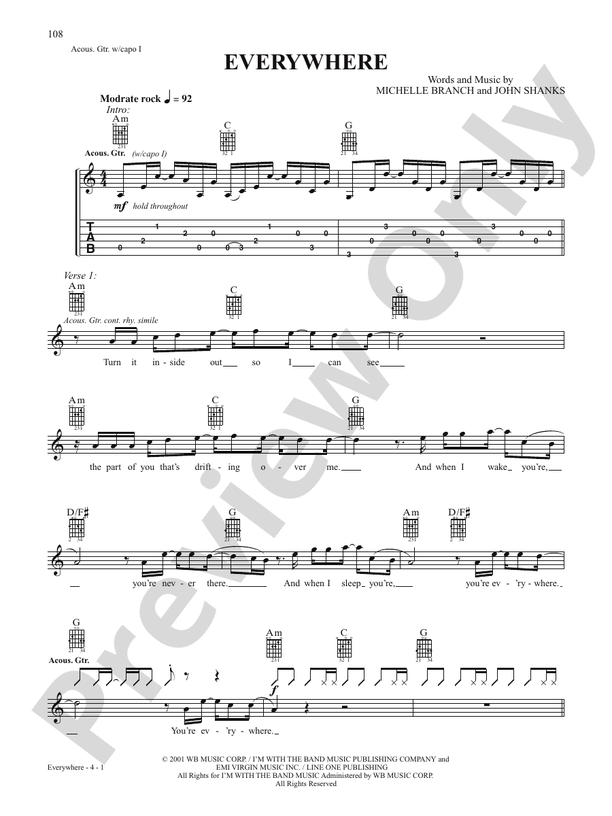 Everywhere Sheet Music, Michelle Branch