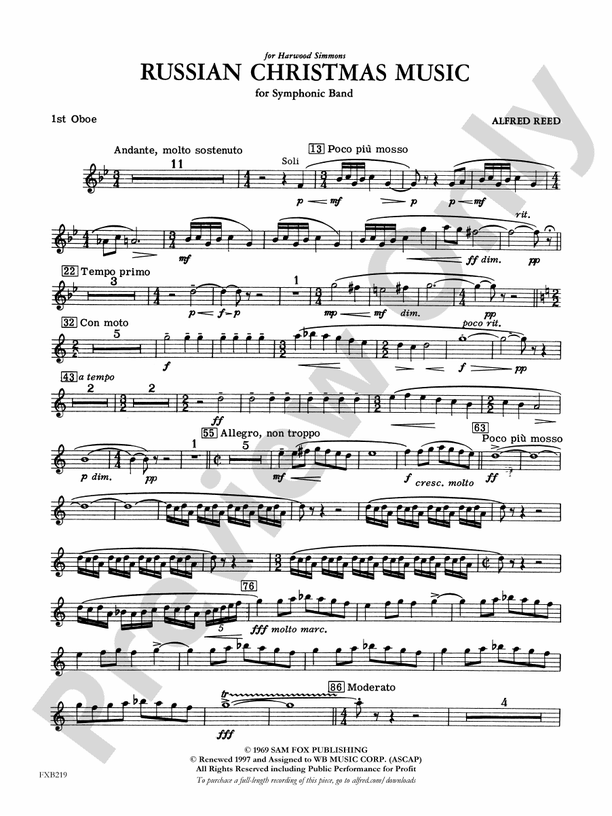 Russian Christmas Music Oboe Oboe Part Digital Sheet Music Download