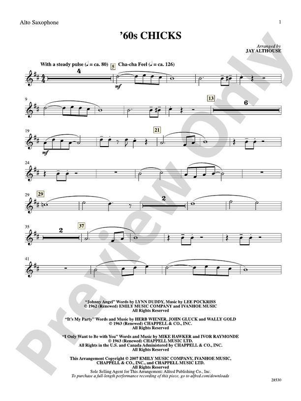 '60s Chicks (A Medley) Eflat Alto Saxophone Eflat Alto Saxophone