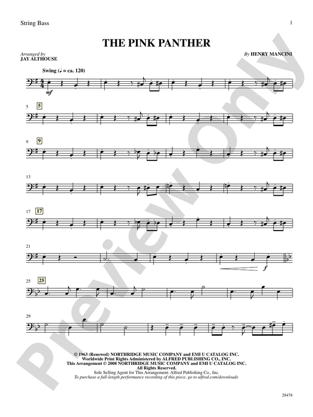 The Pink Panther: String Bass: String Bass Part - Digital Sheet Music ...