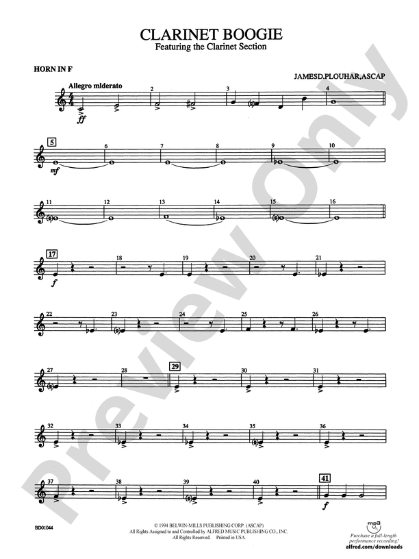 Clarinet Boogie: 1st F Horn
