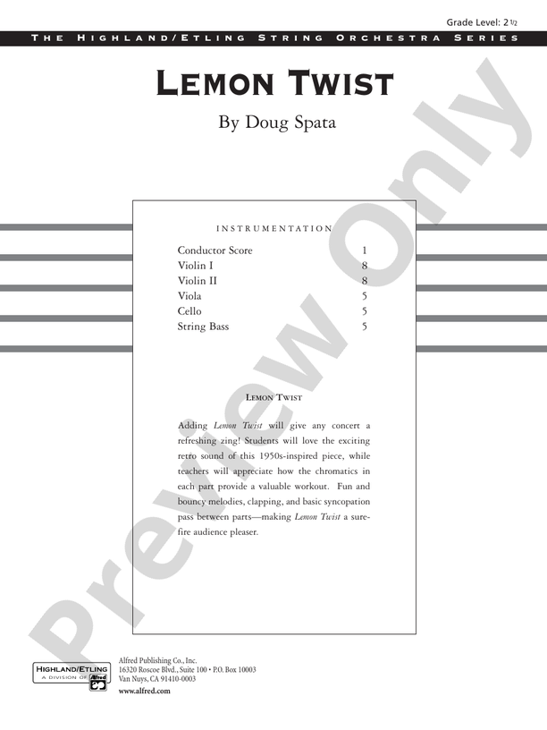 Lemon Twist Score String Orchestra Score Digital Sheet Music Download