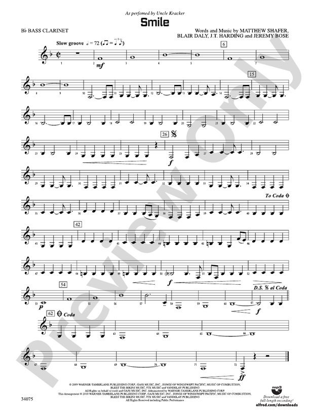 Smile: B-flat Bass Clarinet: B-flat Bass Clarinet Part - Digital Sheet ...