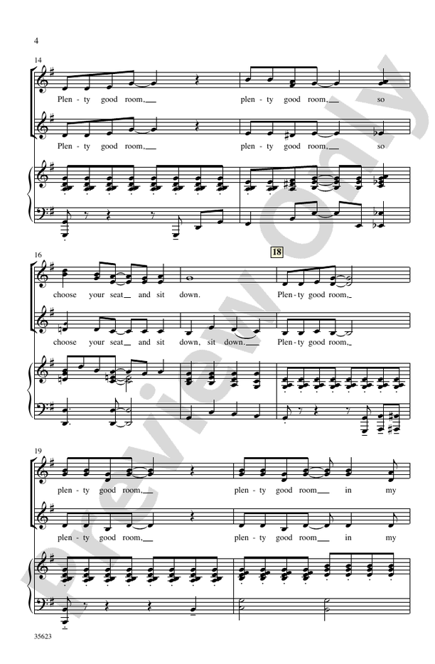 Plenty Good Room Ssa Choral Octavo Digital Sheet Music Download 