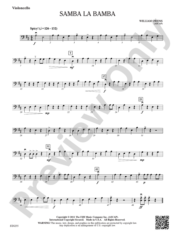 Samba La Bamba: Violoncello: Violoncello Part: William Owens - Digital ...