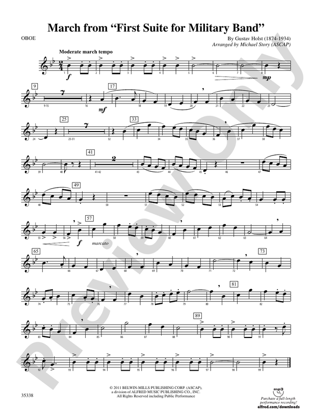 March from First Suite for Military Band: Oboe