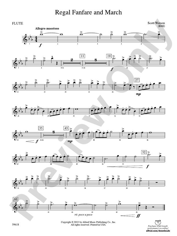 Regal Fanfare and March: Flute: Flute Part - Digital Sheet Music Download