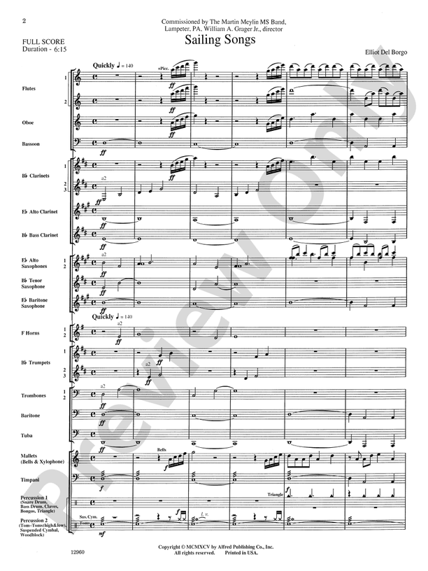 Sailing Songs Concert Band Conductor Score & Parts Elliot Del