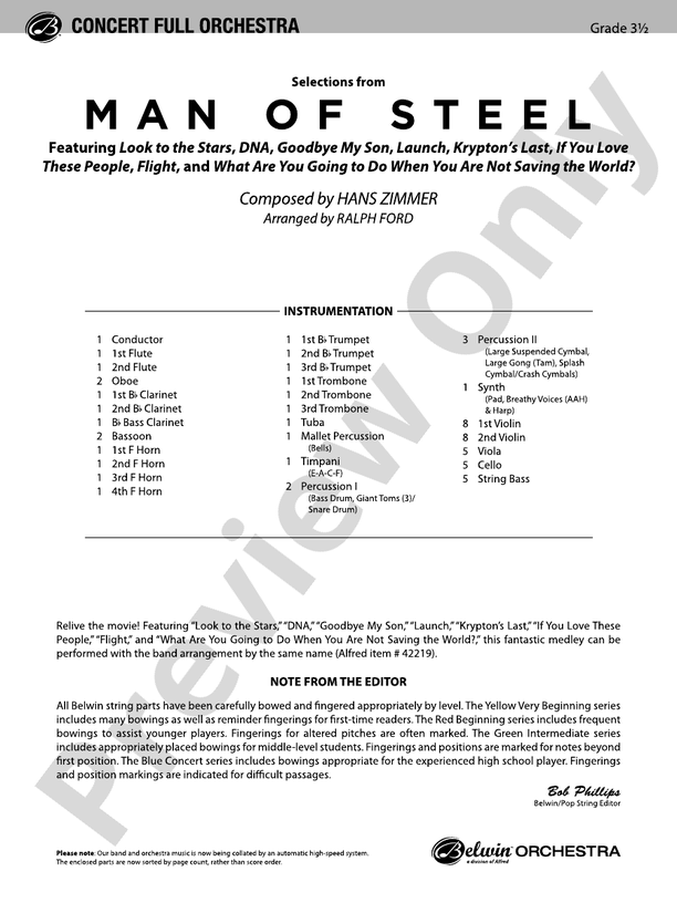 Man of Steel, Selections from