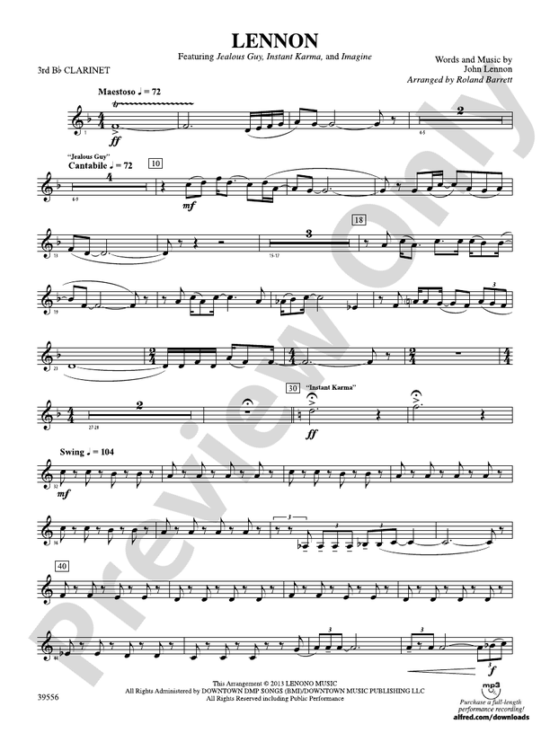 Lennon: 3rd B-flat Clarinet: 3rd B-flat Clarinet Part - Digital Sheet ...