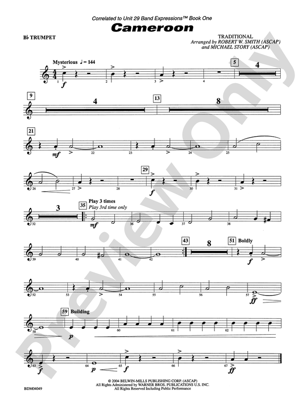 Cameroon: 1st B-flat Trumpet: 1st B-flat Trumpet Part - Digital Sheet Music  Download